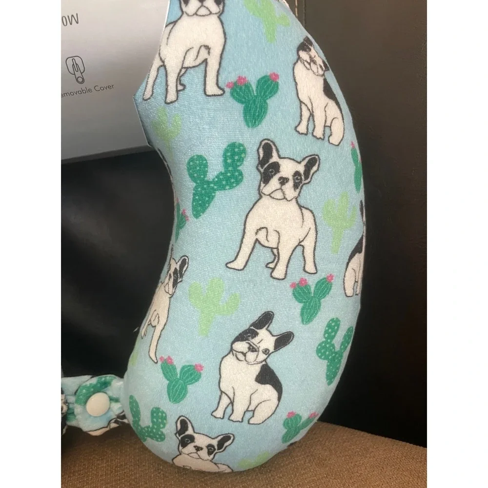 The Snuggle Is Real French Bulldog Cactus Memory Foam Travel Neck Pillow Blue